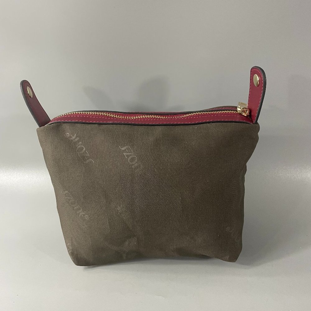 S-Zone Brown Canvas Burgundy Leather Trim Pouch